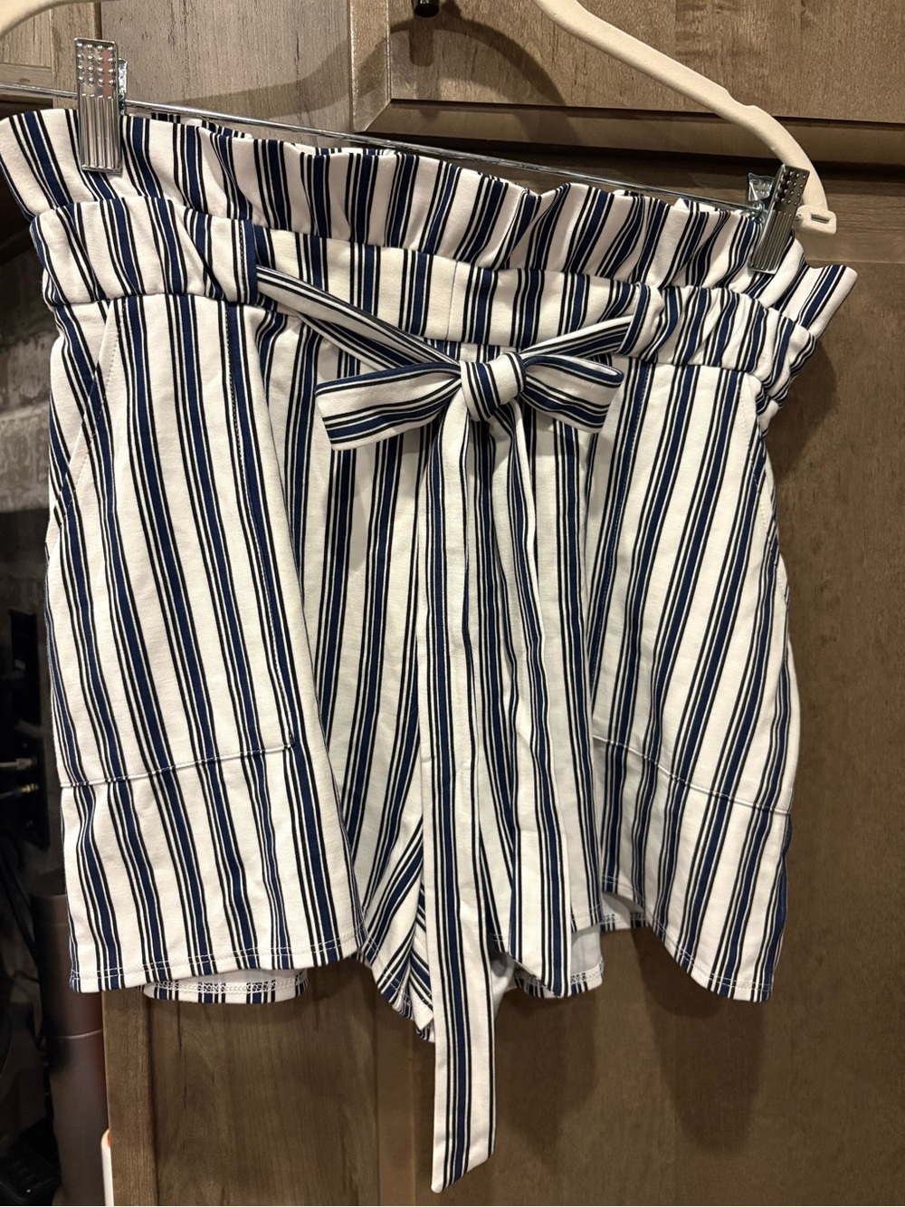 Express Black and White Striped Tie-Waist Shorts